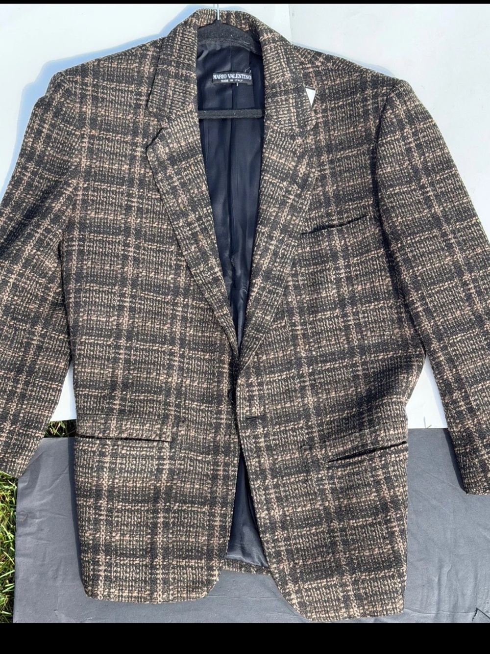 Mario Valentino Men's Black and Brown Plaid Sport Coat Wool